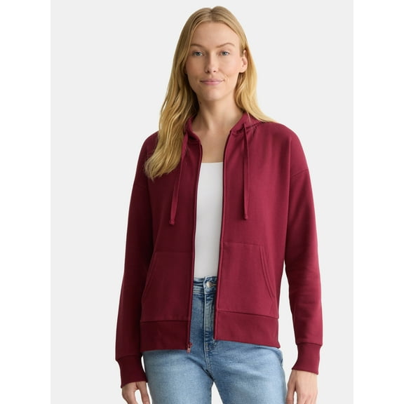 Time and Tru Women's and Women’s Plus Zip Front Fleece Hoodie Jacket, Sizes XS-4X