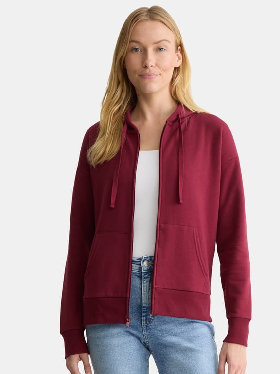 Women's and Women’s Plus Zip Front Fleece Hoodie Jacket, Sizes XS-4X