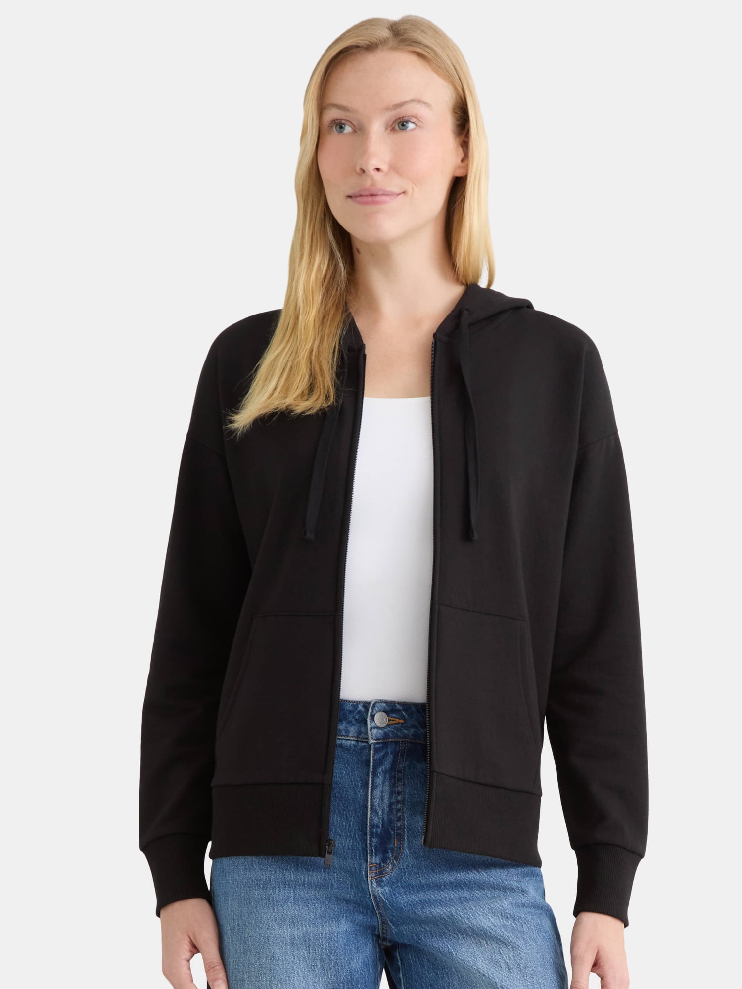 Time and Tru Women's and Women’s Plus Zip Front Fleece Hoodie Jacket, Sizes XS-4X