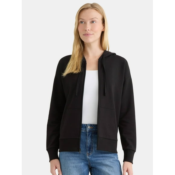 Time and Tru Women's and Women’s Plus Zip Front Fleece Hoodie Jacket, Sizes XS-4X