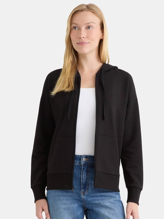 Women's and Women’s Plus Zip Front Fleece Hoodie Jacket, Sizes XS-4X