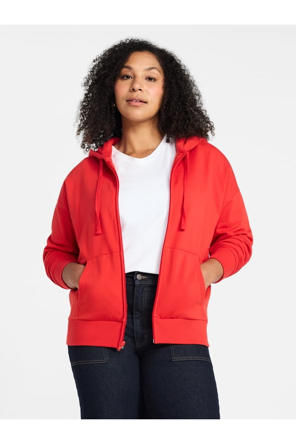 Women's and Women’s Plus Zip Front Fleece Hoodie Jacket, Sizes XS-4X