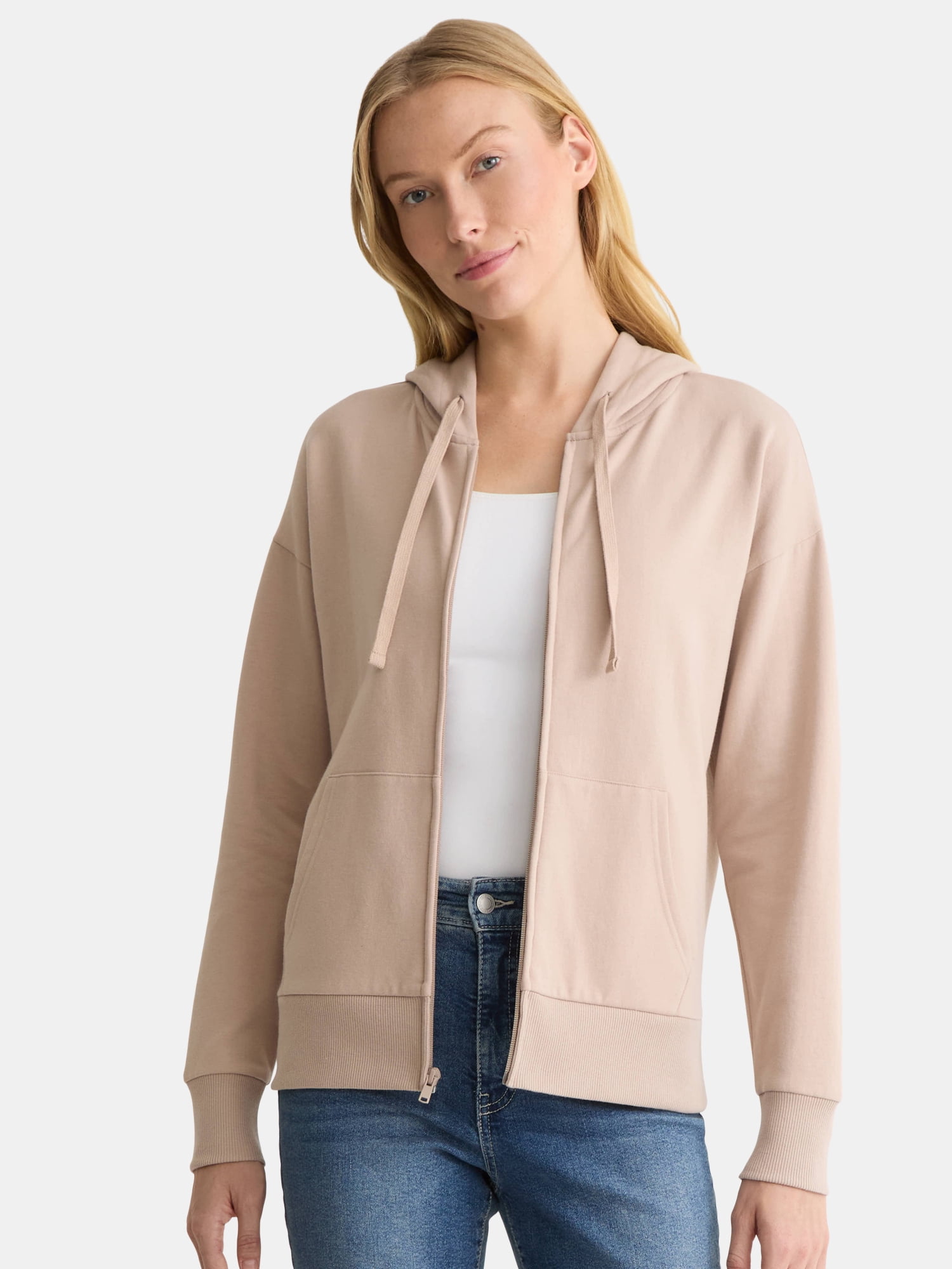 Time and Tru Women's and Women’s Plus Zip Front Fleece Hoodie Jacket, Sizes XS-4X