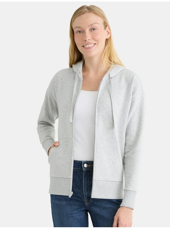 Women's and Women’s Plus Zip Front Fleece Hoodie Jacket, Sizes XS-4X