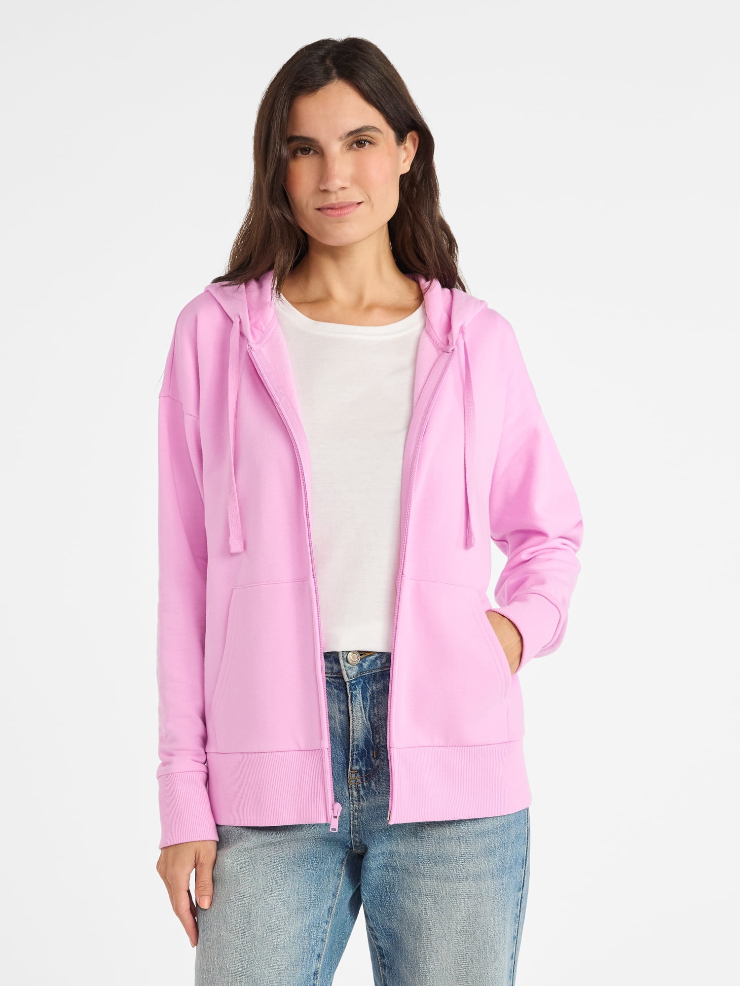 Time and Tru Women's and Women’s Plus Zip Front Fleece Hoodie Jacket, Sizes XS-4X