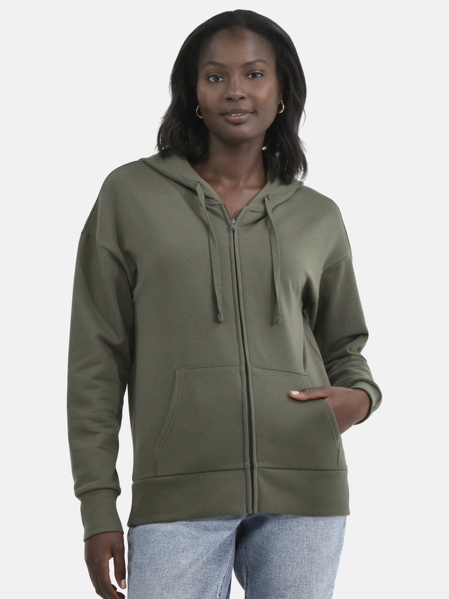 Time and Tru Women's and Women's Plus Zip Front Fleece Hoodie