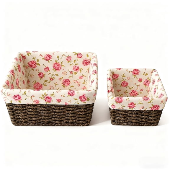 Floral Wicker Baskets,Handwoven Multi-size 2-Pack Storage Baskets Set,Perfect For Home Organizing, Storage and Décor