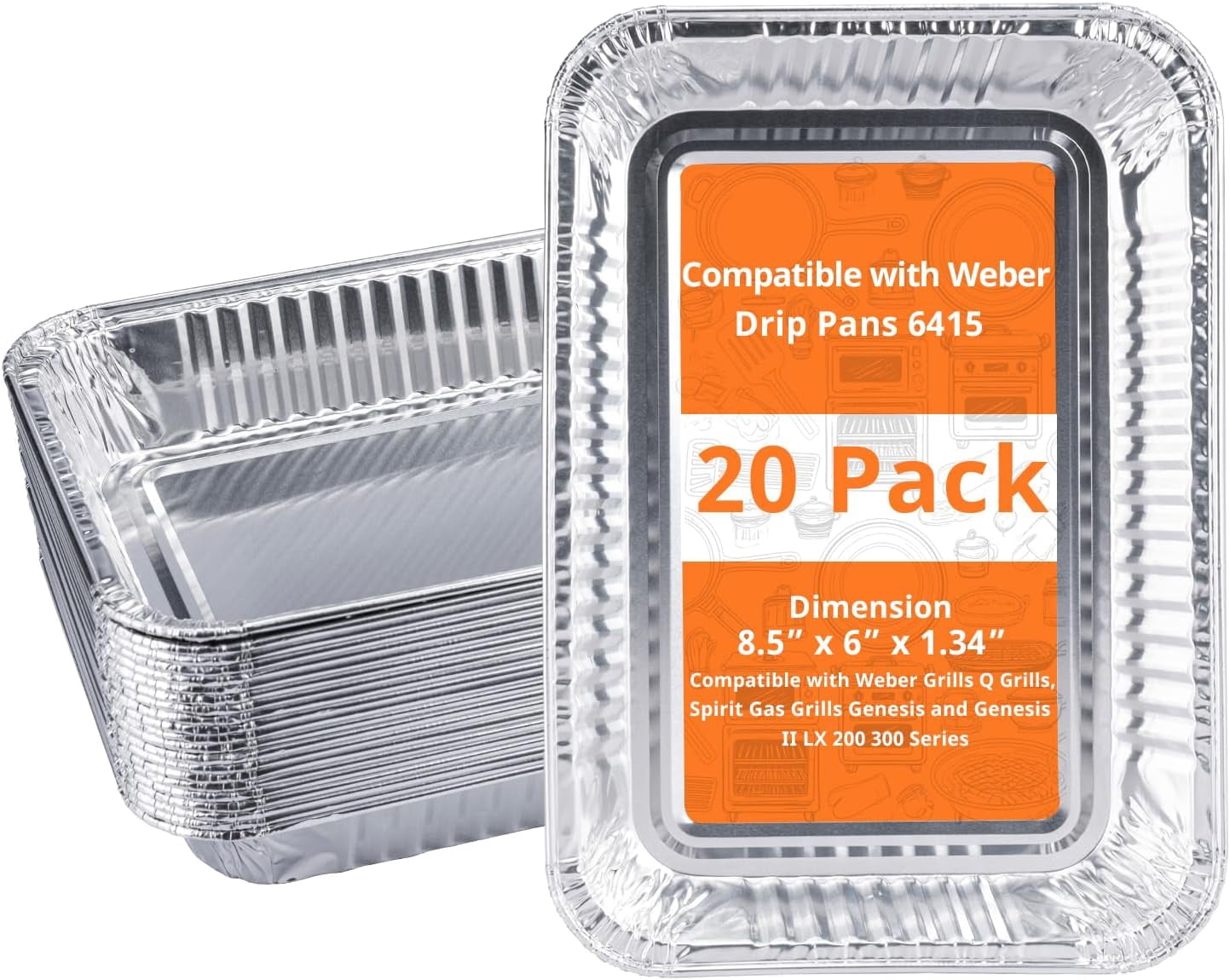 TT - Grill Drip Pans for Weber 6415, Grease Tray Liners, 20 Pack, 8.5 x ...