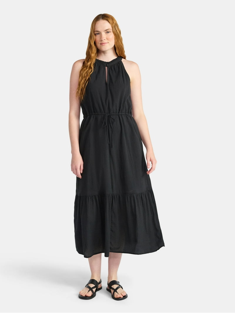 Time and Tru Women's Sleeveless Tiered Midi Dress, Sizes XS-XXXL