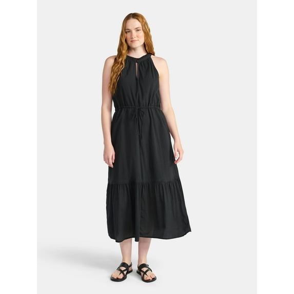 Time and Tru Women's Sleeveless Tiered Midi Dress, Sizes XS-XXXL
