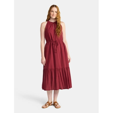 Time and Tru Women's Sleeveless Tiered Midi Dress, Sizes XS-XXXL