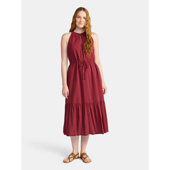 Time and Tru Women's Sleeveless Tiered Midi Dress, Sizes XS-XXXL