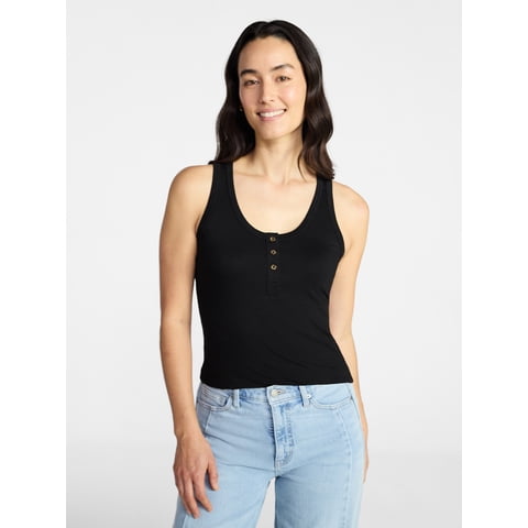 Women’s Slub Henley Tank Top, sizes XS-XXXL