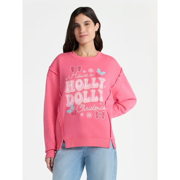 Time and Tru Women's Graphic Long Sleeve Sweatshirt, Holly Dolly Christmas, Sizes XS-XXXL
