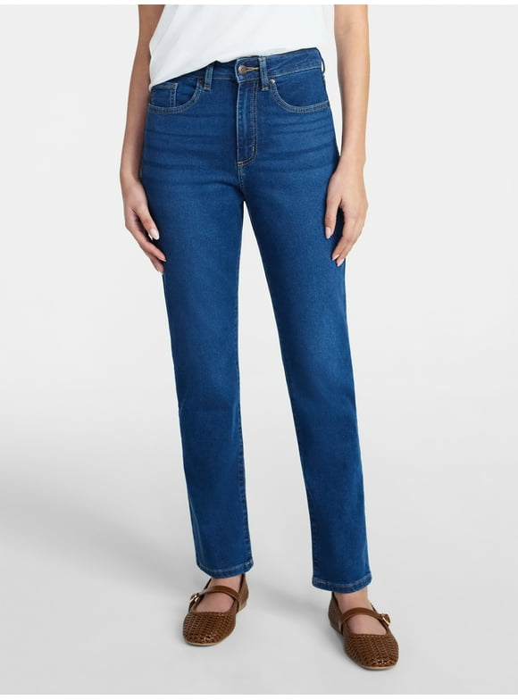 Women's High Rise Curvy Straight Leg Jeans, 29" Inseam, Sizes 0-22