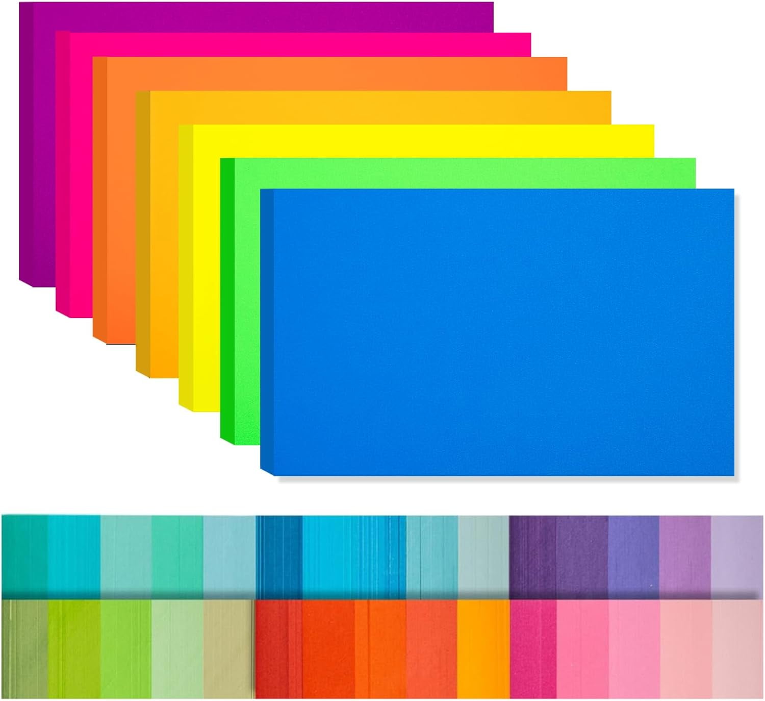 TT-Index Cards 140-Count 5X8 Inch,178GSM Heavyweight Set of 7 Fluorescent Colors Paper Multicolor Study Cards