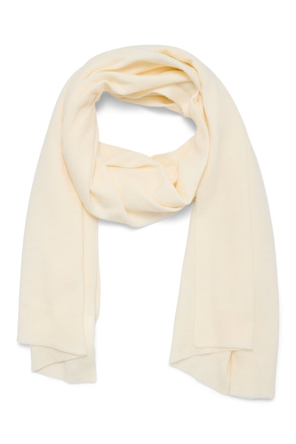 Women's Ivory Knit Scarf with Ribbed Ends and Solid Pattern