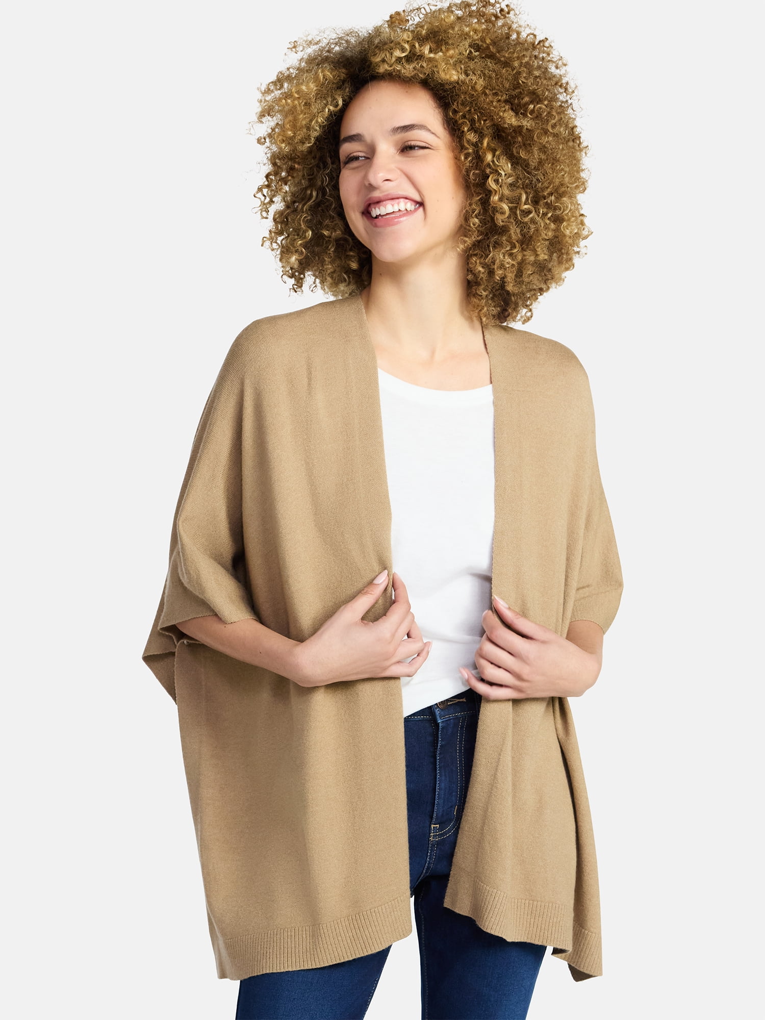 Time and Tru Women's and Women’s Plus Open Front Knit Wrap. Lightweight, Sizes S/M-2XL/3XL