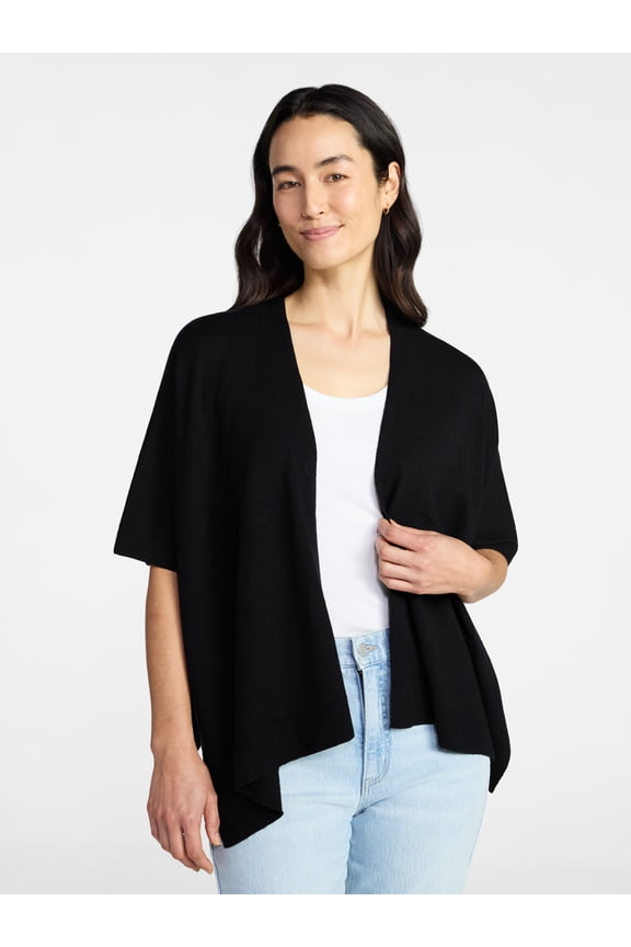 Women's Open Front Knit Wrap with Soft Feel, Lightweight, Sizes Small to Plus Size