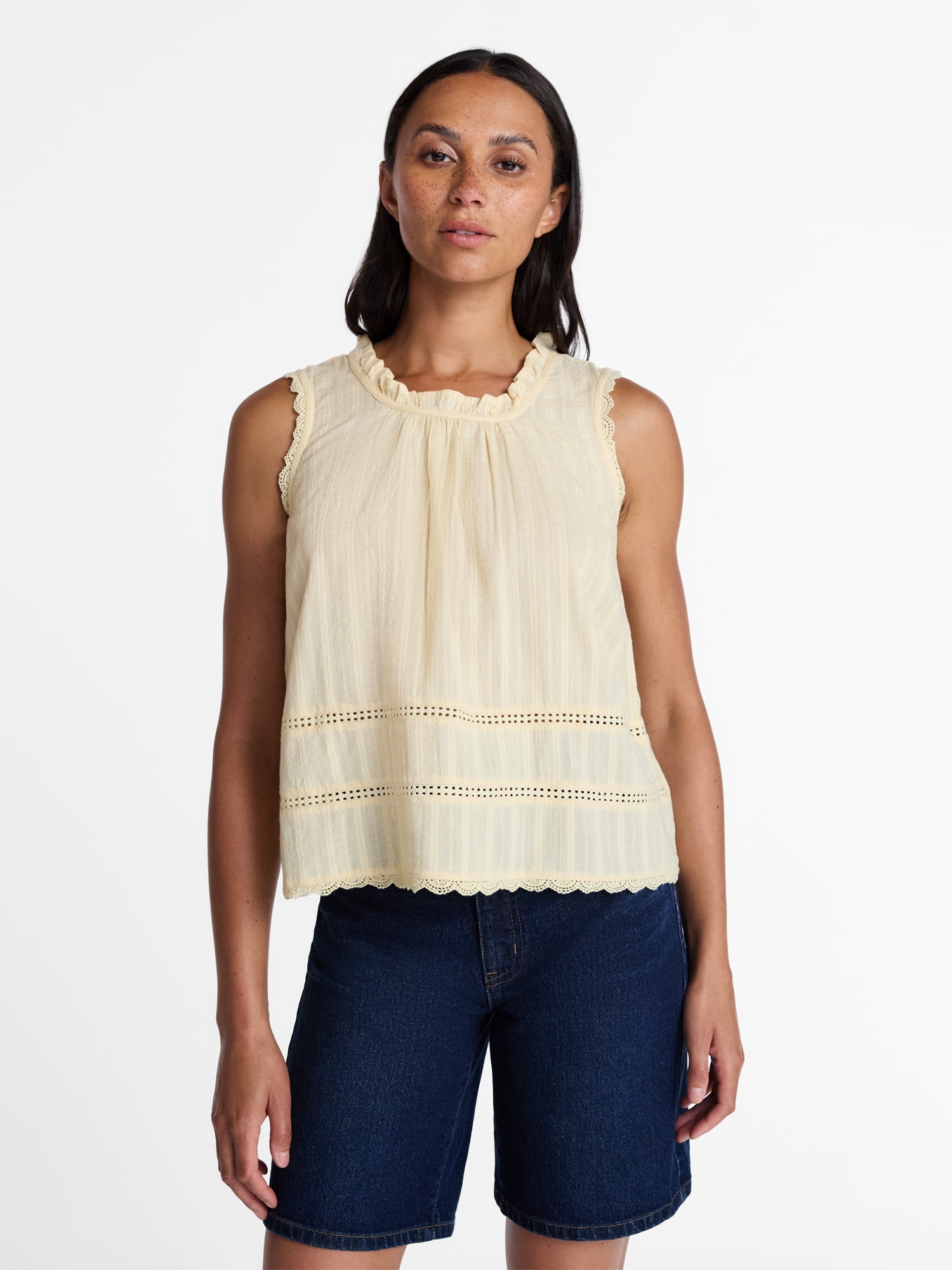Time and Tru Women's Flowy Lace Inset Tank , Sizes XS-XXXL