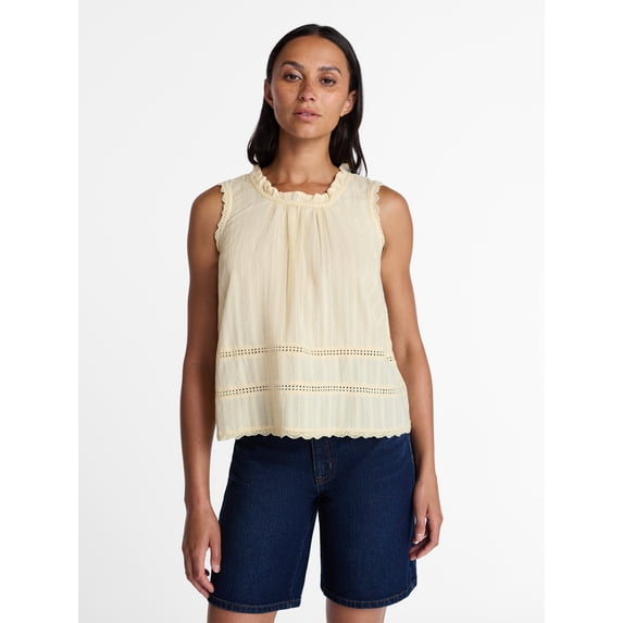 Time and Tru Women's Lace and Ruffle Cotton Tank Top, Sizes XS-XXXL