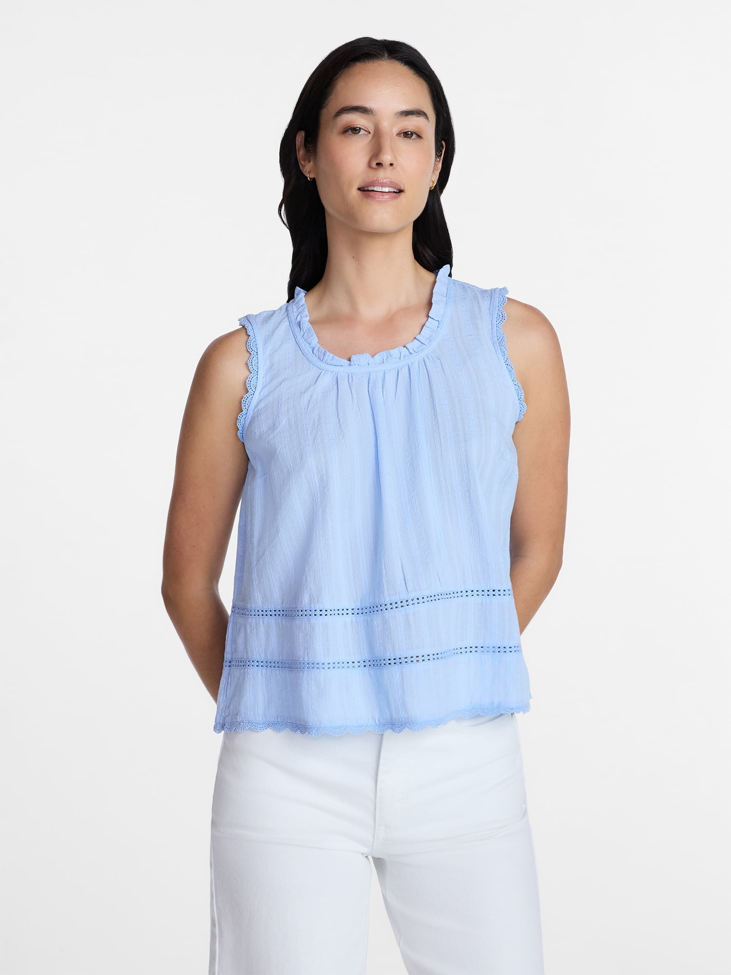 Time and Tru Women's Flowy Lace Inset Tank , Sizes XS-XXXL