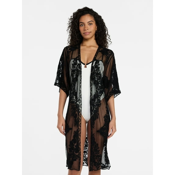 Time and Tru Women's Lace Coverup, Sizes S/M, Black Soot