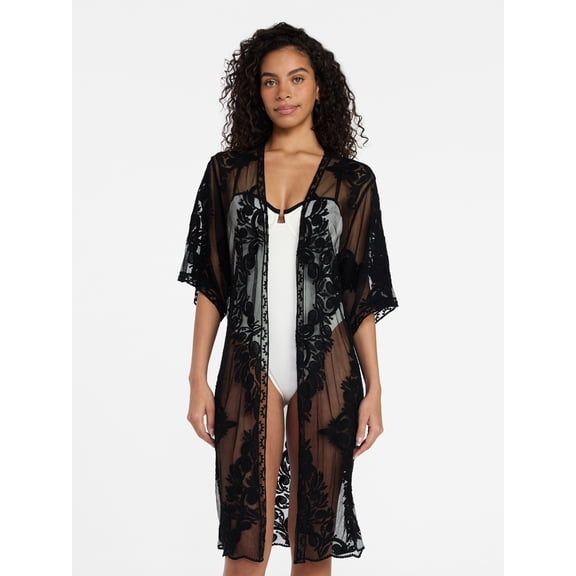 Time and Tru Women's Lace Coverup, Sizes L/XL, Black Soot