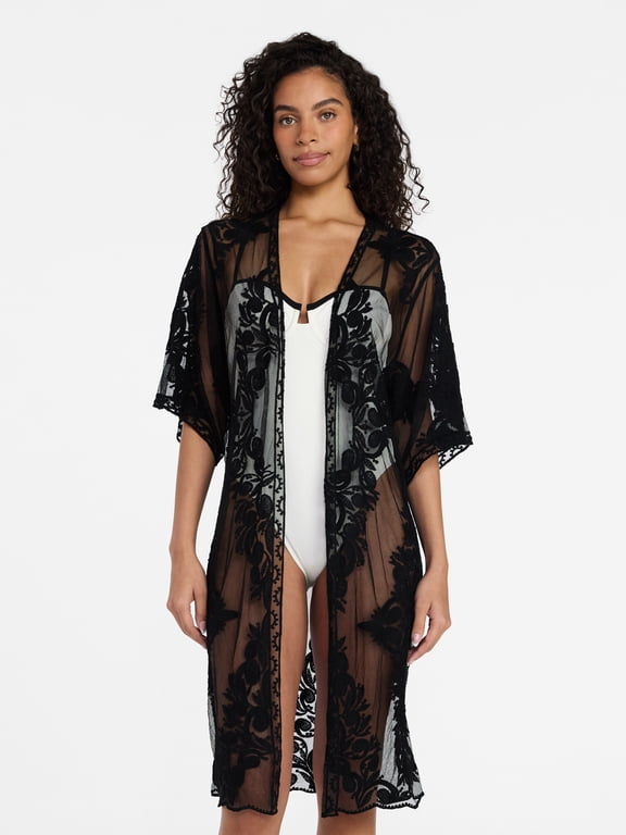 Women's Lace Coverup, Sizes L/XL, Black Soot
