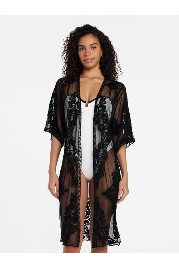 Women's Lace Coverup, Sizes L/XL, Black Soot