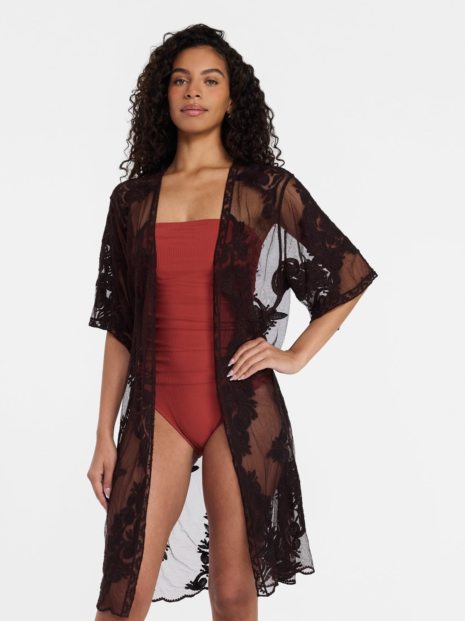 Time and Tru Women's Lace Coverup, Sizes L/XL, Darkest Brown