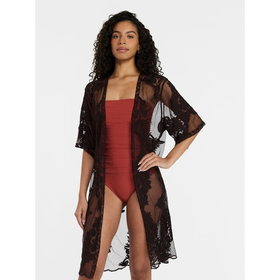 Time and Tru Women's Lace Coverup, Sizes XXL/XXXL, Darkest Brown