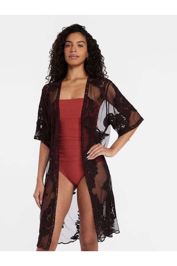 Women's Lace Coverup, Sizes XXL/XXXL, Darkest Brown