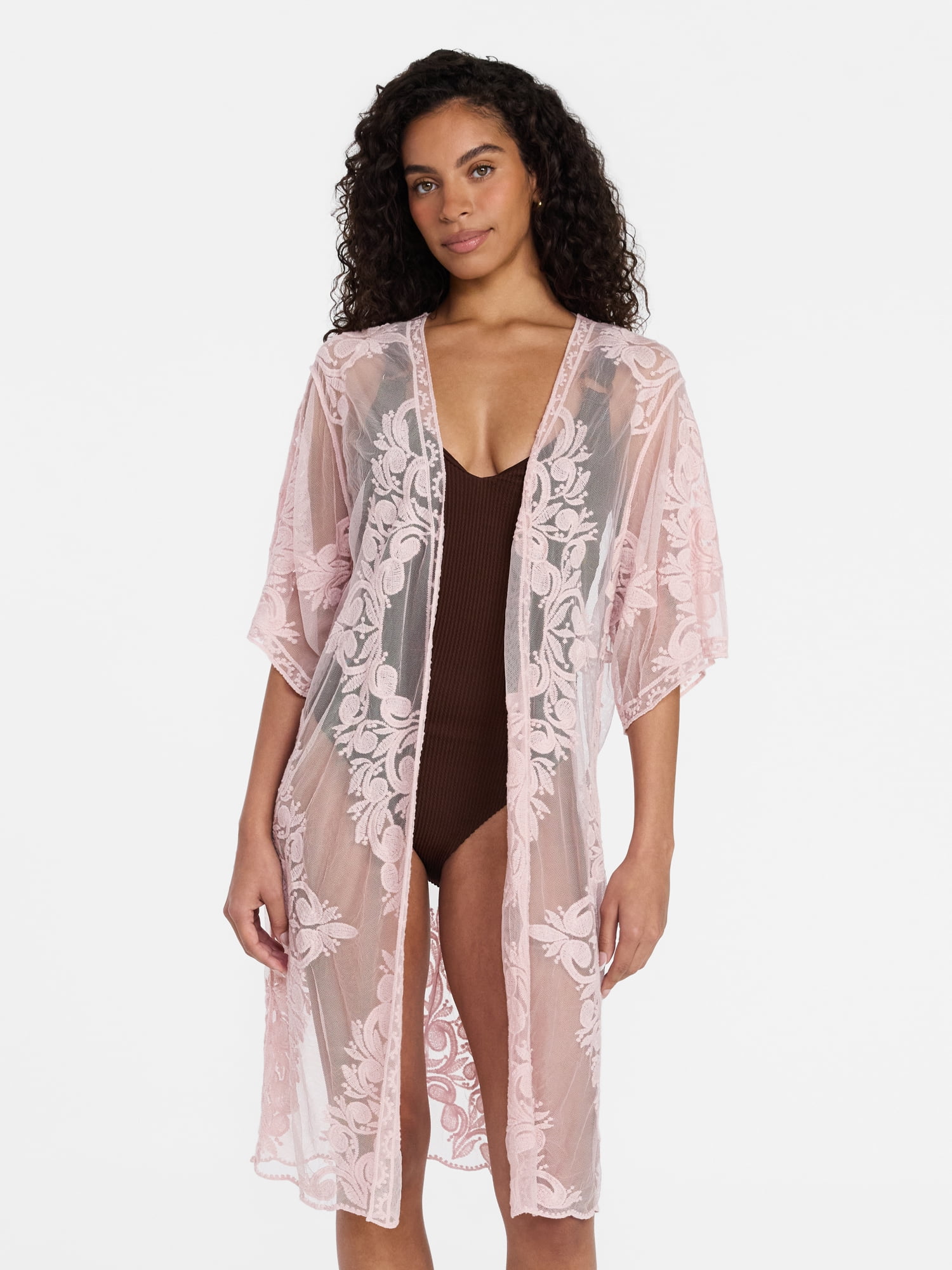 Time and Tru Women's Lace Coverup, Sizes XXL/XXXL, Pink Smoke