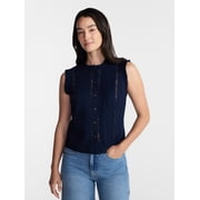 Women's Lace Inset Sleeveless Cotton Top, Sizes XS-XXXL