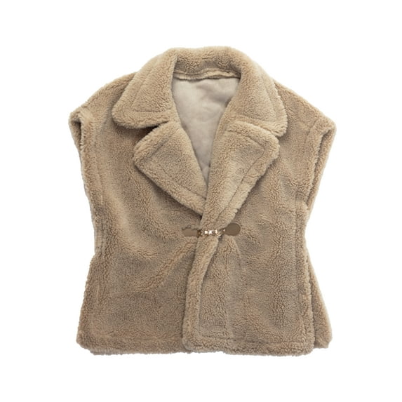 Time and Tru Womens Faux Shearling Vest, Tan