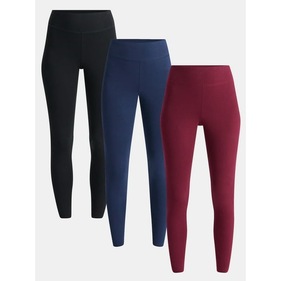 Time and Tru Women's High Rise Leggings, 27'' Inseam, 3-Pack, Sizes XS-XXXL