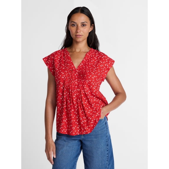 Time and Tru Women's Linen Pintuck Top, Sizes XS-XXXL