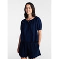 thumbnail image 1 of Time and Tru Women's Linen Blend Blouse with Scalloped Hem, Sizes XS-XXXL, 1 of 6