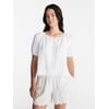 Time and Tru Women's Linen Blend Blouse with Scall