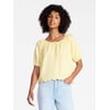 Time and Tru Women's Linen Blend Blouse with Scall