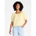 thumbnail image 1 of Time and Tru Women's Linen Blend Blouse with Scalloped Hem, Sizes XS-XXXL, 1 of 5