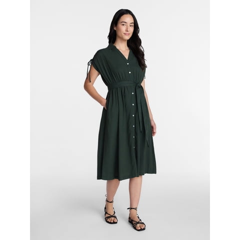 Women's Short Sleeve Midi Linen Shirt Dress, Sizes XS-XXXL