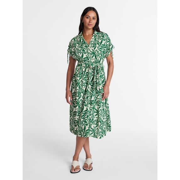 Time and Tru Women’s Linen Blend Shirtdress with Short Sleeves, Sizes XS-XXXL