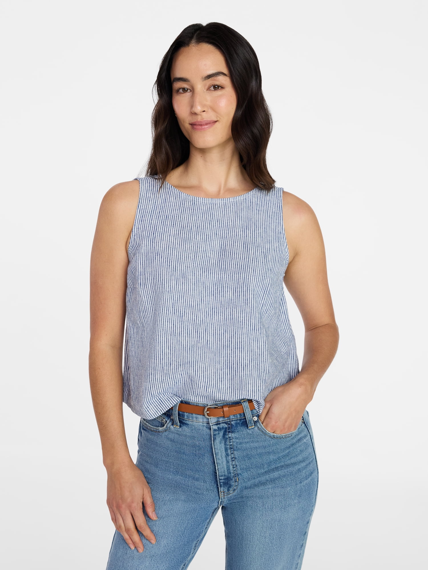 Time and Tru Women’s Linen Blend Sleeveless Top, Sizes XS-XXXL