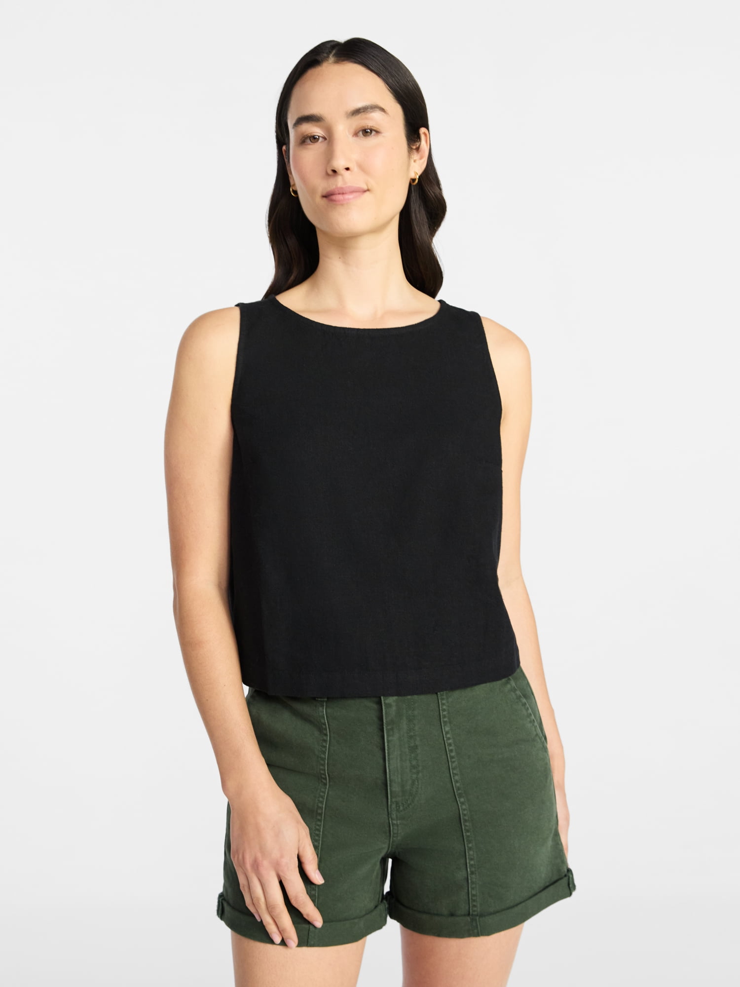 Time and Tru Women’s Linen Blend Sleeveless Top, Sizes XS-XXXL