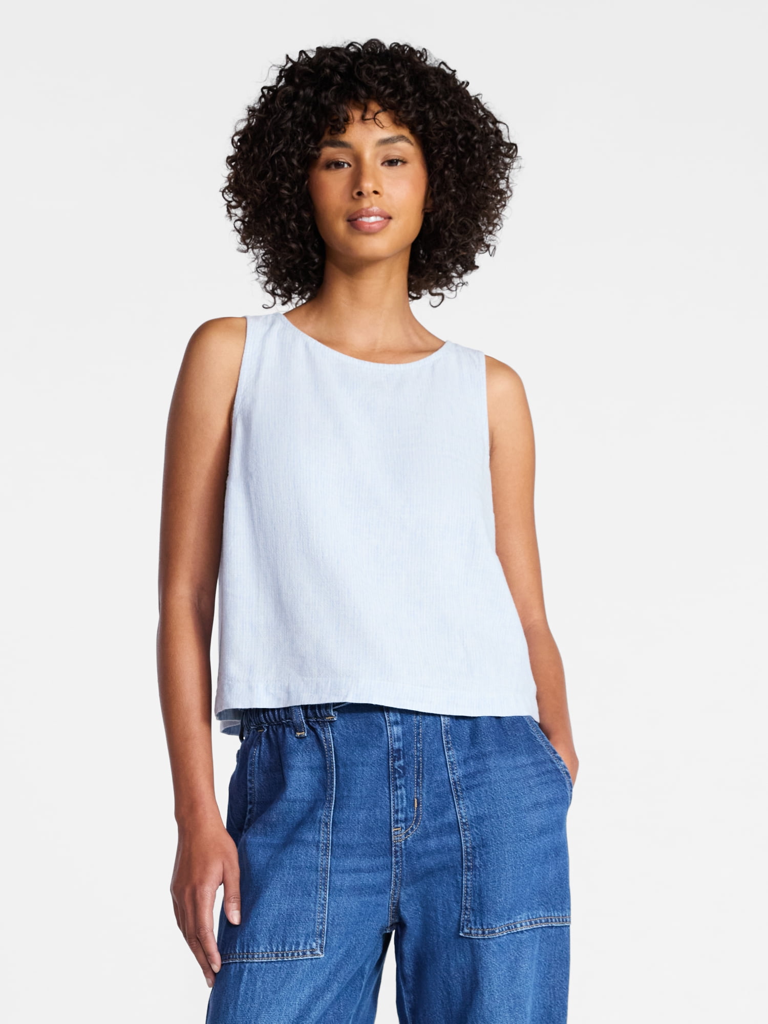 Time and Tru Women’s Linen Blend Sleeveless Top, Sizes XS-XXXL