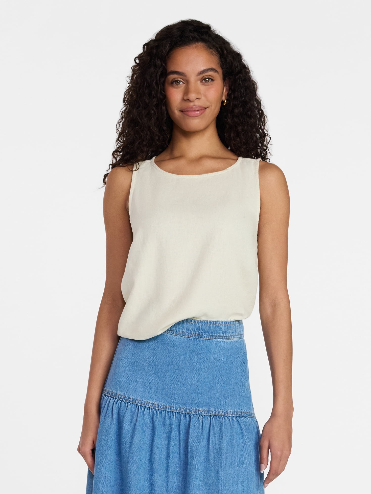 Time and Tru Women’s Linen Blend Sleeveless Top, Sizes XS-XXXL
