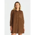 thumbnail image 1 of Time and Tru Women's Corduroy Shirtdress with Long Sleeves, Sizes XS – XXXL, 1 of 5