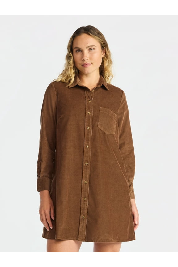 Women's Corduroy Shirtdress with Long Sleeves, Sizes XS – XXXL